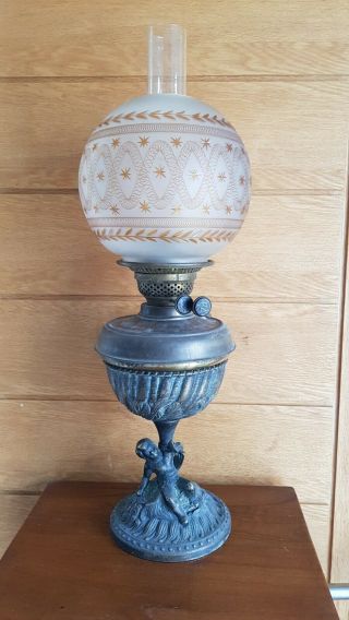 Cast Brass Putti Cherub Oil Lamp Base Drop In 5.  5 inch for font 3