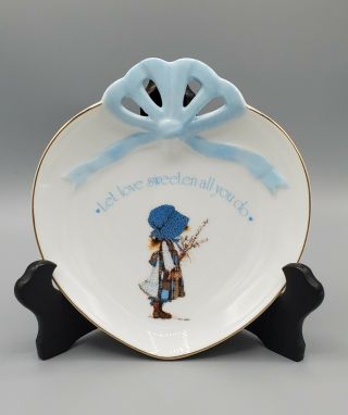 Vintage Porcelain Holly Hobbie Blue Girl Porcelain Heart Shaped Plate/bowl