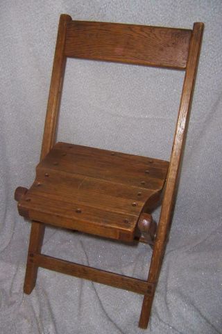 Antique Vintage Oak Wood Folding Childs Chair Slatted Seat Akron Baptist Temple