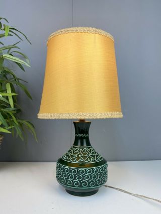 Vintage Retro Green Pottery Ceramic Table Lamp,  Mid Century Handmade Au58