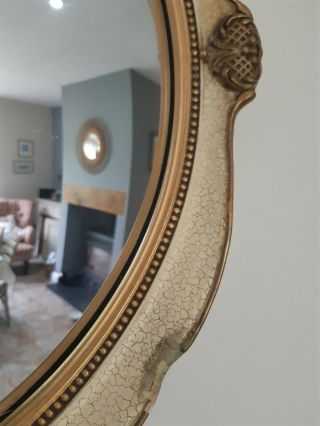 Vintage /Retro Round Convex Wall Mirror Gilt Gold and Cream Crackle 16 