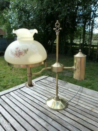 Lovely Vintage Heavy Brass & Glass Table Lamp In Form Of Old Gas Lamp.