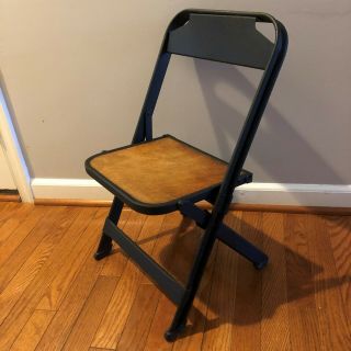 Kids Children Vintage Clarin Of Chicago Metal Wood Seat Folding Chairs