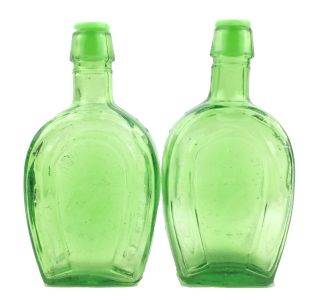 Vintage Green Glass Horseshoe Salt Pepper Shaker Set Italy