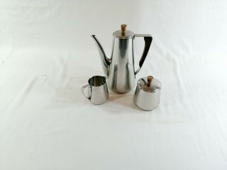 Vintage Royale 18/8 Stainless Steel Coffee / Tea Pot Set Creamer Sugar Japan