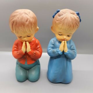Vintage Praying Boy And Girl Ceramic Figurines 6 " Tall Norleans Japan
