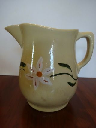 Vintage Watt Ware Pottery Pitcher 7 " Tall Daisy Floral Pattern (eve - N - Bake) Exl