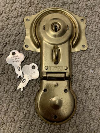 Vintage Antique Long T - 46 Brass Steamer Trunk Chest Lock Latch & Key