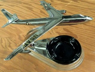 Vintage Boeing Usaf B - 47 Stratojet Statue Glass Ash Tray In Base