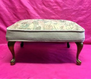 Vintage Victorian Style Solid Brass & Floral Fabric Stool Seat -