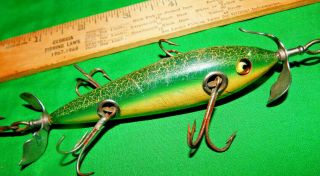Pre - 1915 Shakespeare Wooden Minnow 5 - Hook Notched Props Fancyback Hp Gills