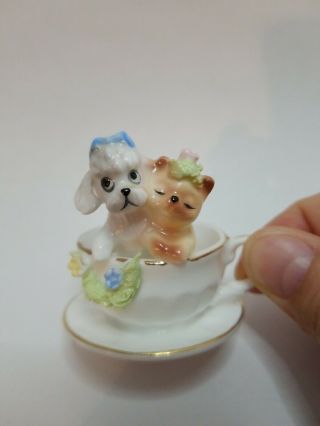 Vintage Napcoware Bone China Dog Cat Miniature Figurine Tea Cup Gold