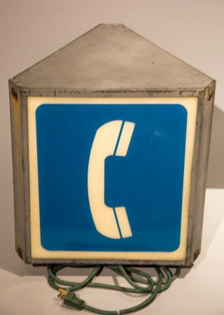 Vintage Pay Phone Light - Up Sign | 1970s | Blue | Collectables