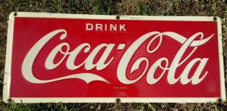 Vintage 1947 Drink Coca - Cola Reflective Sign Paint On Tin 24 " X 10 " In Guc