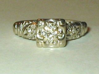 Art Deco Vintage 14k White Gold Engagement Ring 0.  17cttw Diamonds Sz 5.  25