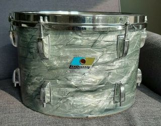 70s Vintage Ludwig Classic Tom Drum 12 X 8 Pearl With Blue Olive Badge