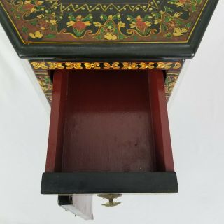 Vintage Wooden Oriental Chinese Black Lacquer Cabinet Abalone Inlay Hexagon 3
