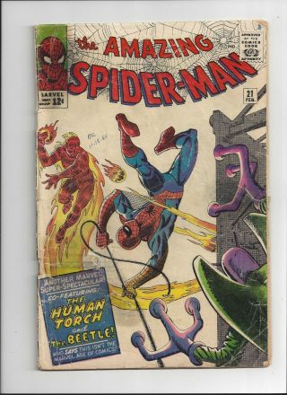 Spider - Man 21 Marvel Comics 1964 2nd App The Beetle Human Torch
