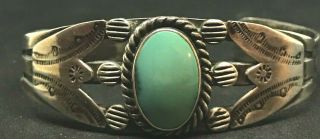 Vintage Navajo Old Pawn Fred Harvey Era Sterling Silver Cuff Bracelet Turquoise