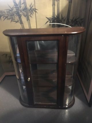 Bombay Company Curved Glass Curio Cabinet 3 Shelf Display Wall Hanging Table Top