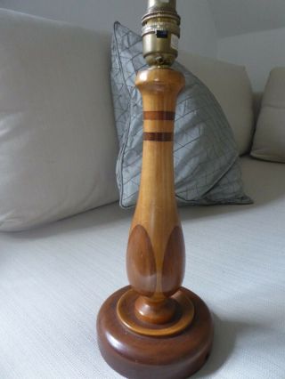Vintage Wooden Table Lamp Inlaid Different Woods Honey Coloured Brass Fitting