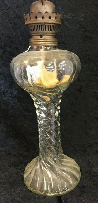 Vintage Oil Lamp Base - Glass - Needs Cleaning - 12.  25 " Tall (d3)