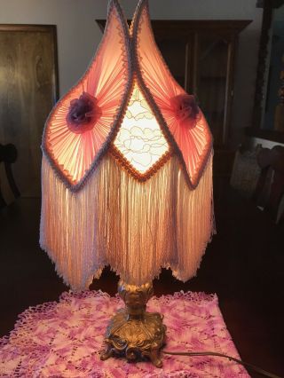 Meyda Lighting 23 " Inch Fabric Fringe Pink Pontiff Lamp Victorian Vintage Damask