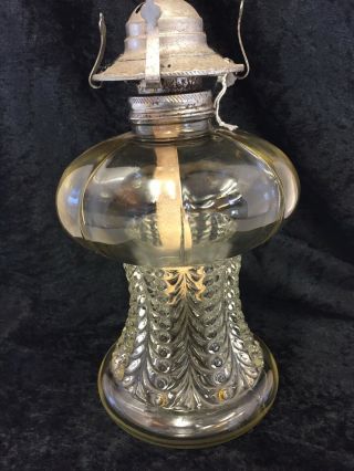 Vintage Oil Lamp Base - Glass - Needs Cleaning - 9.  5 " Tall (d2)