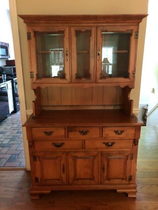Vintage Tell City Chair Co.  Solid Maple China Cabinet W/ Hutch -
