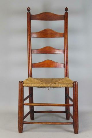 One Of A Set Of 4 18th C Pa William & Mary 4 - Slat Ladder Back Sidechairs 1