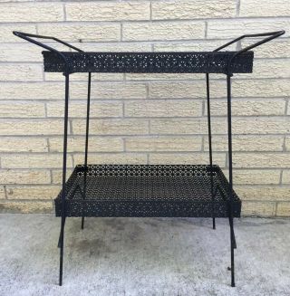 Vintage Mid Century Metal Mesh Serving Bar Cart Table Stand Patio Tray