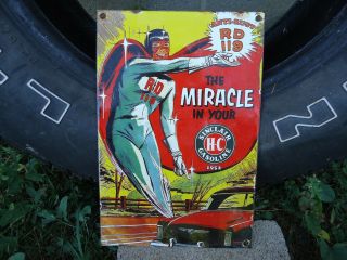Old Vintage 1952 Sinclair H - C Gasoline Porcelain Gas Pump Sign Hero