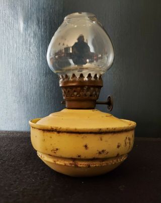 Vintage Kelly Nursery Oil Lamp,  Weighted Base,  Yellow With Clear Glass Shade