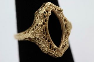 Vintage Heavy 14k Solid Yellow Gold Filigree 5.  75 Mount For Long Marquise Stone