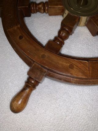 VINTAGE 18” SOLID WOOD NAUTICAL SHIP CAPTAINS WHEEL,  Brass Center 3