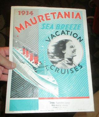 Vtg 1934 Cunard Line Ss Mauretania Deck Plans Steamship Photos Poster 36 " X32 " Ex