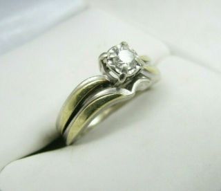 Vintage 14k White & Yellow Gold Diamond Wedding Engagement Ring Set Sz 5