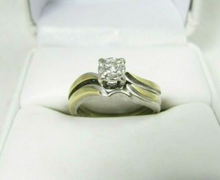 Vintage 14k White & Yellow Gold Diamond Wedding Engagement Ring Set Sz 5 2