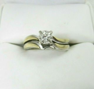 Vintage 14k White & Yellow Gold Diamond Wedding Engagement Ring Set Sz 5 3