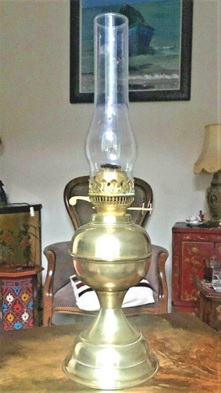 Vintage Oil Lamp - Duplex Burner & Wick Replaced,  Chimney Vgc 20in