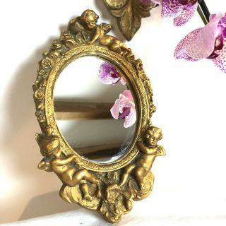 Vintage Gold Cherub/angel Plaster Mirror 23cm X 14cm
