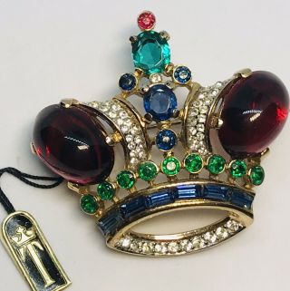 Vintage Trifari “alfred Philippe” Royal Coronation Ruby Cabochon Crown Pin