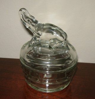Jeannette Clear Depression Glass Elephant Powder Jar - Trinket Box Dish