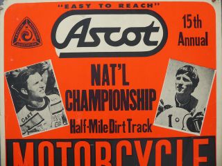 1970 ' s MOTORCYCLE VTG RACE POSTER SIGN HARLEY KENNY ROBERTS YAMAHA ASCOT BSA AMA 3