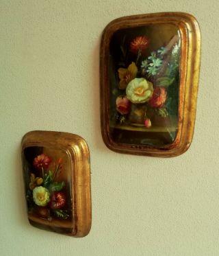 Vintage Rectangular Pot Lids with Hand Painted Floral Still Life 2
