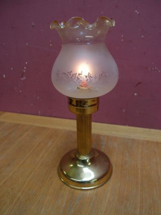 Vintage Brass Candle Lantern Table Lamp With Glass Shade