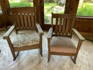 Two Arts And Crafts Style Oak Rocker Rocking Chairs