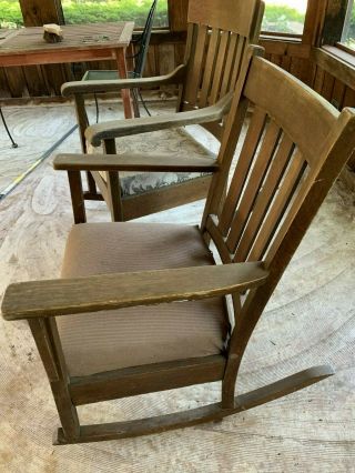 TWO Arts And Crafts Style Oak Rocker Rocking Chairs 2