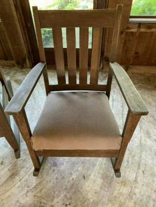 TWO Arts And Crafts Style Oak Rocker Rocking Chairs 3