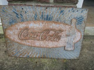 Vintage 1940 - 50s? Coca Cola Soda Pop Coke Tin Embossed Sign 16.  75 " X 11.  75 "
